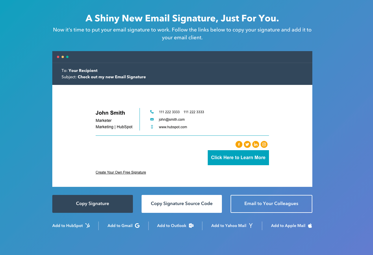 Free Email Signature Template Generator By HubSpot Free Email   Copy Your Email Signature 